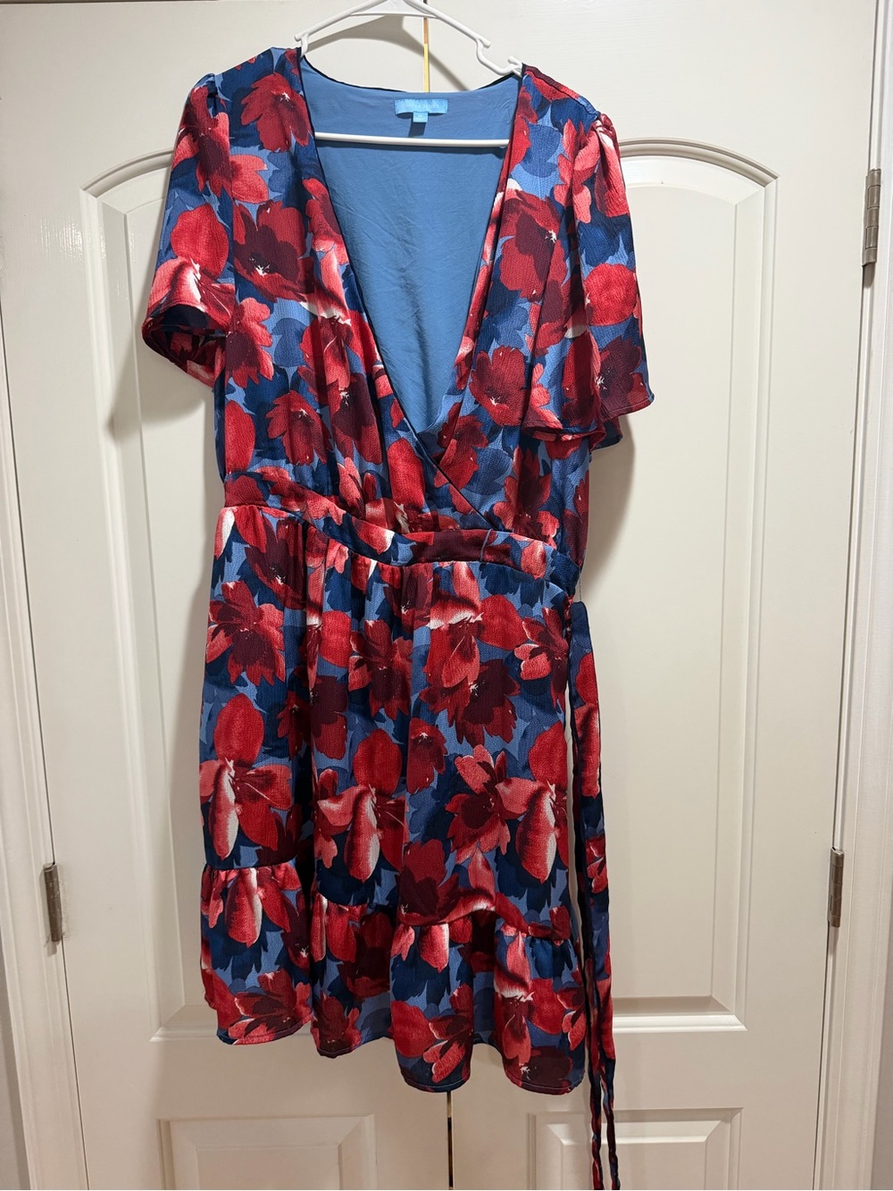 Draper James Red Floral Dress with Blue Lining